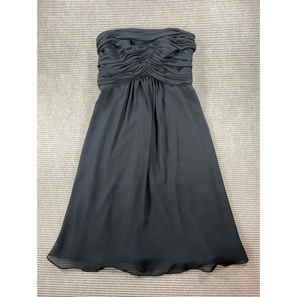 White House Black Market Black Strapless Ruched Chiffon Cocktail Dress Size 2